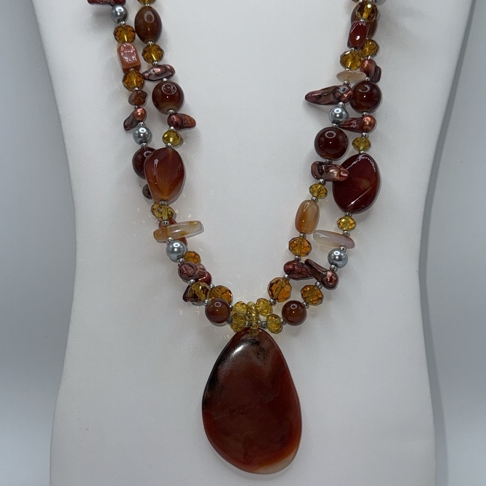 Chunky amber colored multi strand beaded statement necklace boho western - Picture 11 of 14